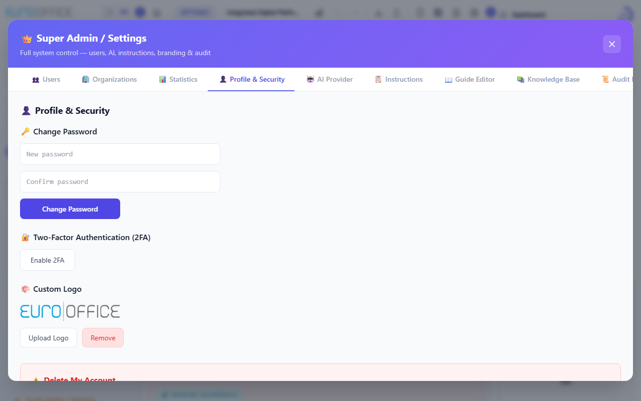 Settings panel
