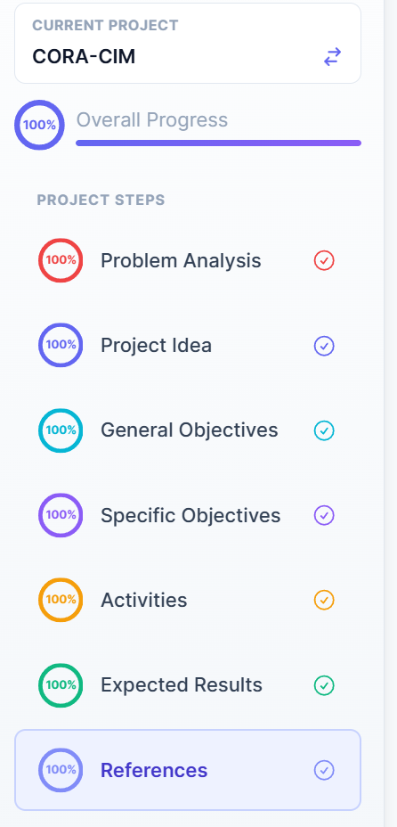 Sidebar with progress indicators